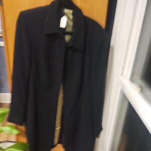 Classic Black Wool Coat with Green Lining